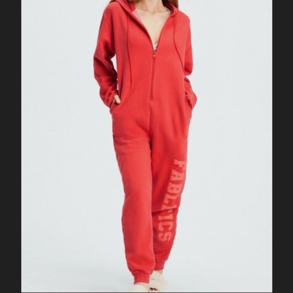 Fabletics Red Forever Fleece Hooded Onesie